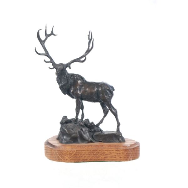 Signed Gary Schildt Bronze Bull Elk Sculpture