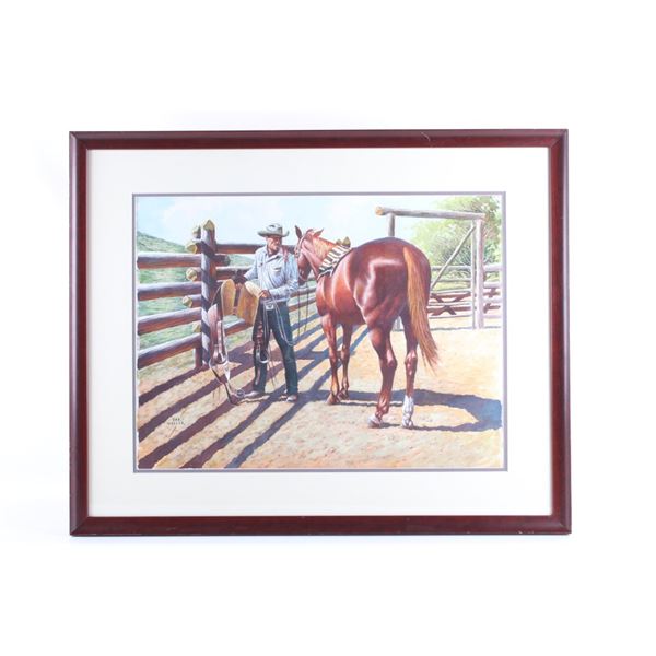 Dan Cody Muller (1888-1970) Saddlin' Up Watercolor