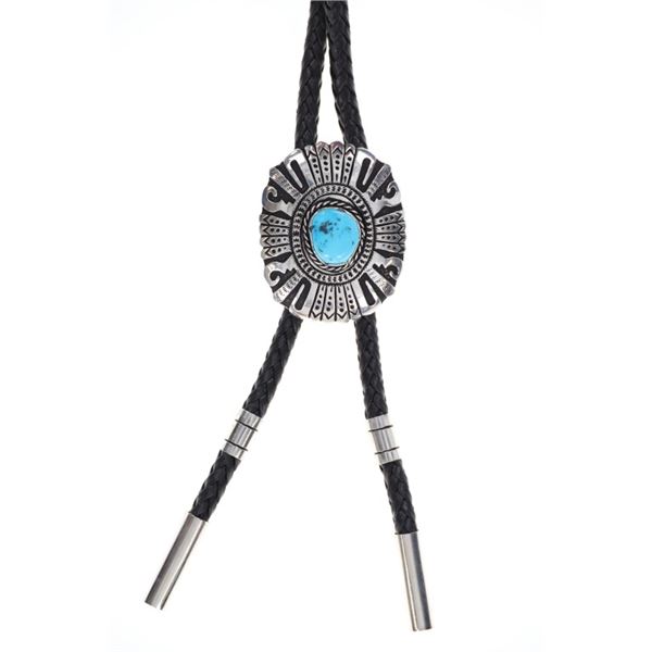 Navajo Singer Sterling Silver & Turquoise Bolo Tie