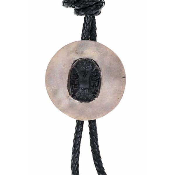 Ca. 1960s Northwest Coast Argillite Raven Bolo Tie
