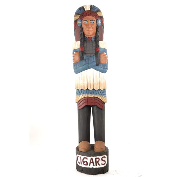 c1930's Solid Wood Carved Cigar Store Indian Chief