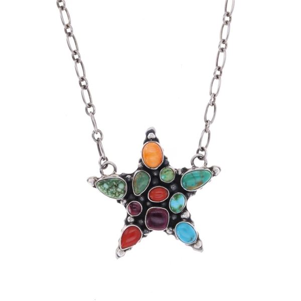 Navajo C. Johnson Sterling Multistone Necklace