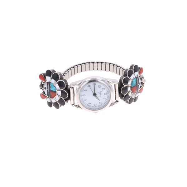 Pueblo Zuni Sterling Inlaid Sunface Watchband