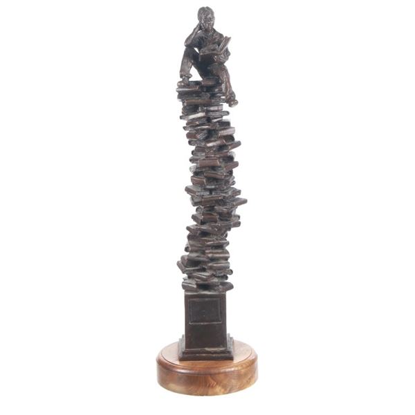 Alan Cottrill (Born 1952) "Boy on Books" Bronze