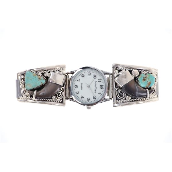 Navajo M. Thomas Jr Bear Claw Turquoise Watchband