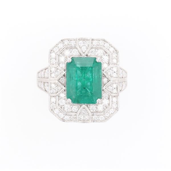 Amazing 3.59 ct. Emerald Vivid Green Platinum Ring