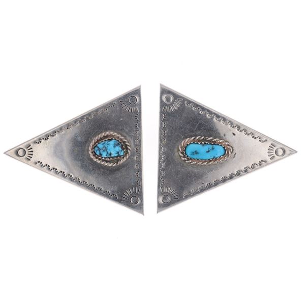 Navajo Sterling Silver Turquoise Collar Tips c1940