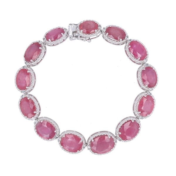 Beautiful Ruby Corundum & Diamonds Tennis Bracelet
