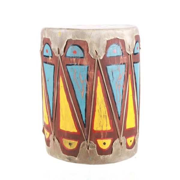 Cochiti Pueblo Polychrome Parfleche Drum 1930s-50s