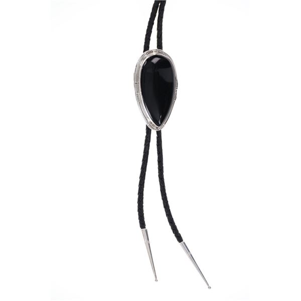 Navajo C.C. Tsosie Sterling Silver Onyx Bolo Tie
