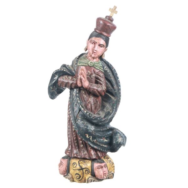 Spanish Handcarved Wood Madonna Santo Folk Art