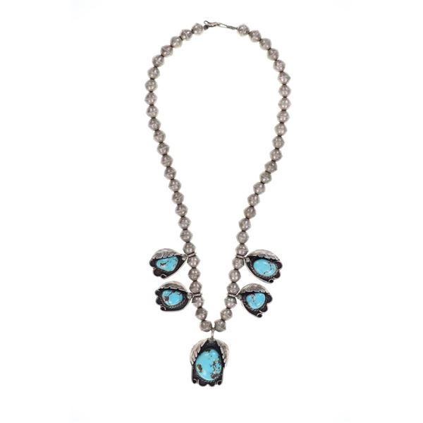 Navajo Dry Creek Turquoise Silver Pearl Necklace