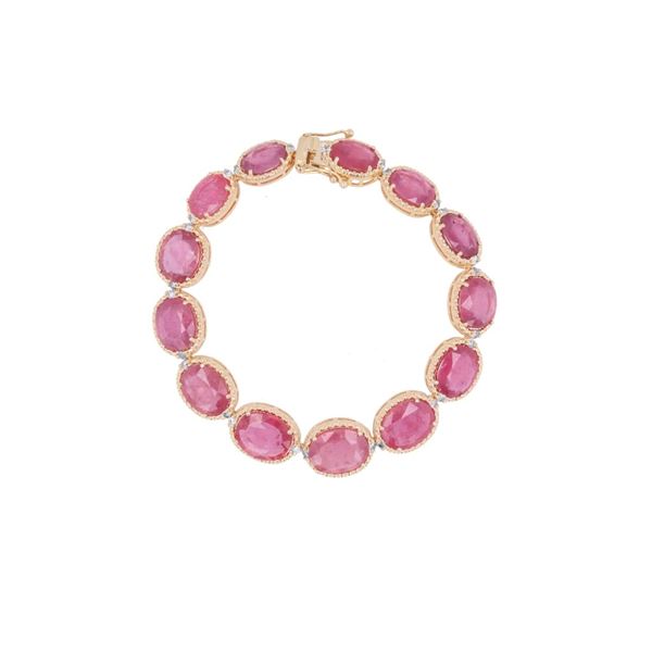 Natural Ruby Corundum & Diamonds Tennis Bracelet