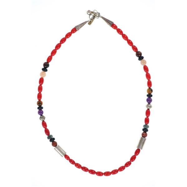 Navajo T & R Singer Silver Multi Stone Necklace