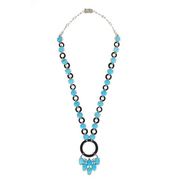 Antique Art Deco Turquoise, Onyx, & Diamond Set