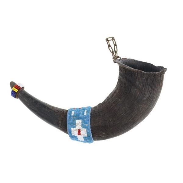 Late-1800's Lakota Sioux Beaded Buffalo Horn Cup