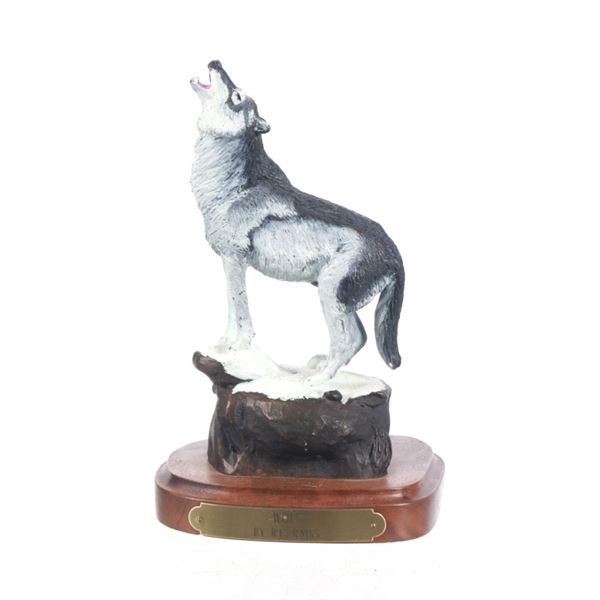 Signed R.F. Rains Bronze Sculpture "Wolf", 1991