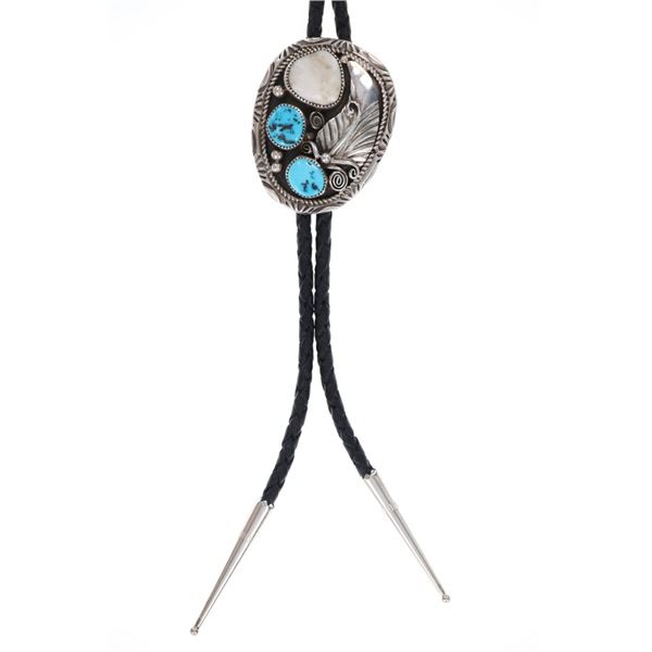 Navajo H. Tsosie Sterling Silver Turquoise Bolo
