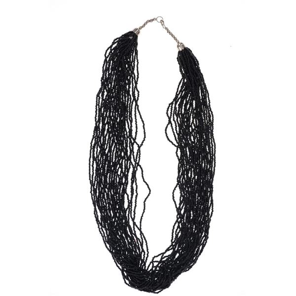 Multistrand Black Seed Bead & Silver Necklace