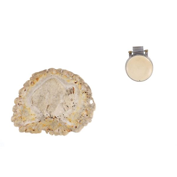 20th C. Zuni Elk Antler Burr Buckle & Bone FOB