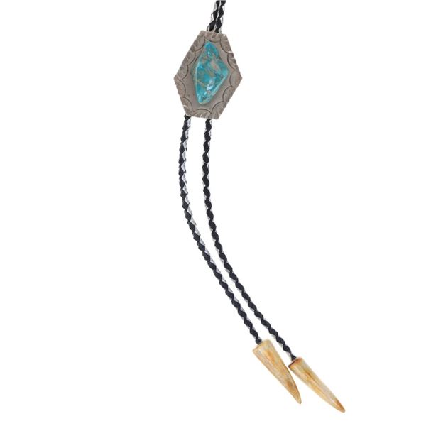 Sterling, Fox Turquoise & Antler Tine Bolo Tie
