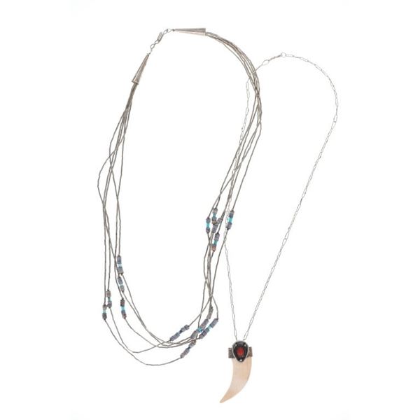 Navajo Silver Bone Bear Claw & Heishi Necklaces