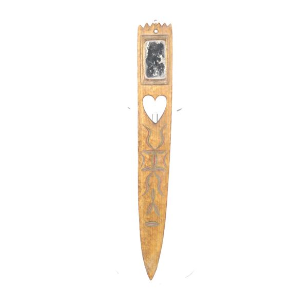 19th C. Ghost Dance Tacked & Carved Mirror Club