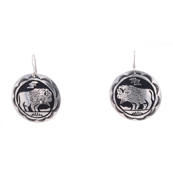 Navajo T&R Singer Sterling Silver Buffalo Earrings