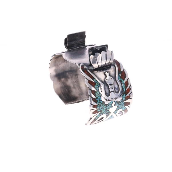 Vintage Pawn Zuni Chip Turquoise & Coral Cuff 1970
