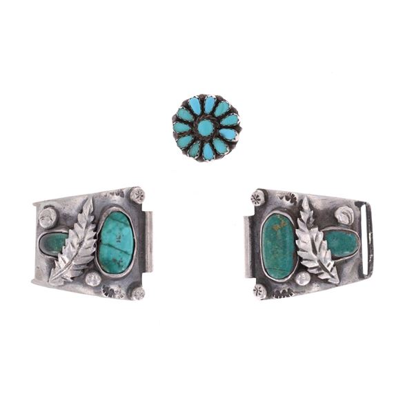 Navajo Sterling Silver Turquoise Watchband/ Button