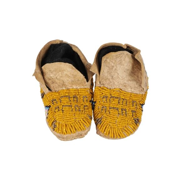 19th-Cent. Cheyenne Beaded Buffalo Hide Moccasins