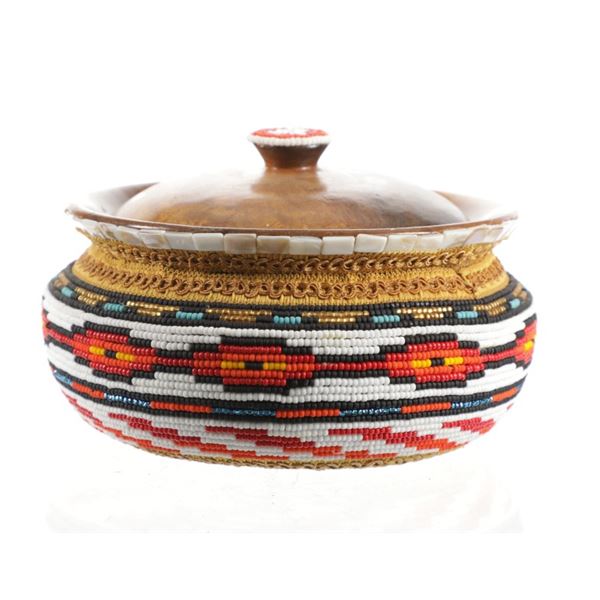 Kathleen Kills Thunder Fully Beaded Wood Bowl