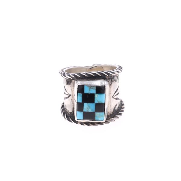 Navajo CC Tsosie Sterling Silver Checkerboard Ring
