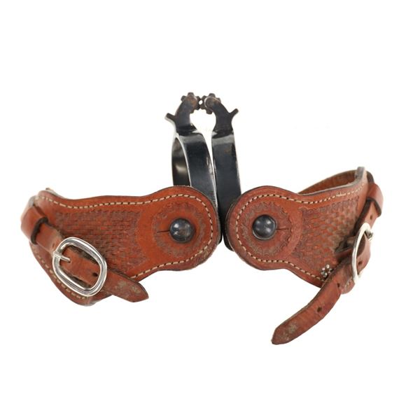 Dutton Blackened Steel Calf Roper Spurs & Leathers