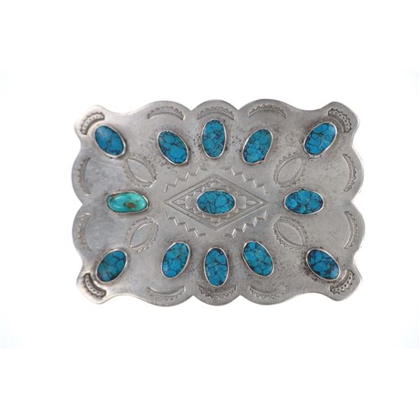 Solid Nickel Silver & Turquoise Belt Buckle