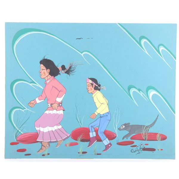 ca. 1974 Clay Att Signed Gouache Native American