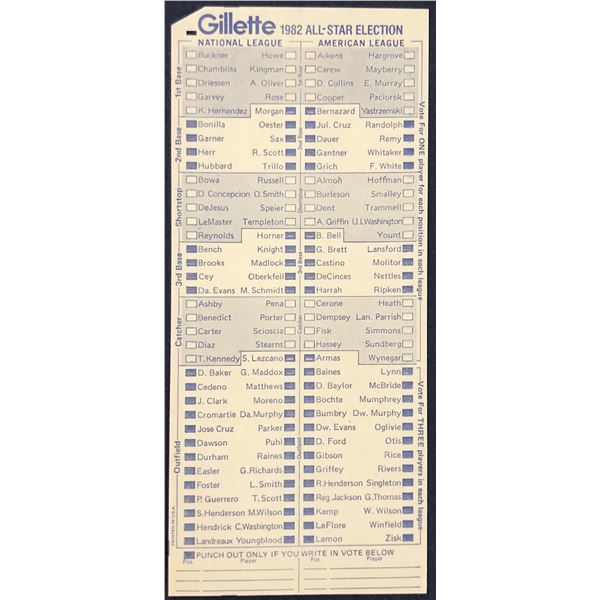 1982 MLB ALL STAR GAME BALLOT