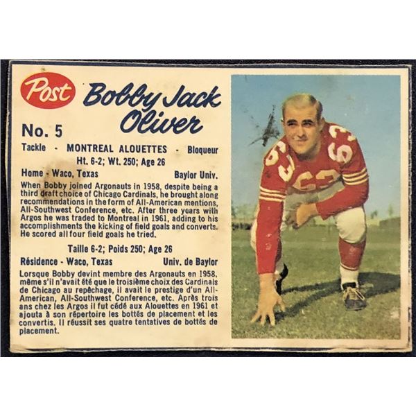 1962 POST CEREAL CFL BOBBY JACK OLIVER