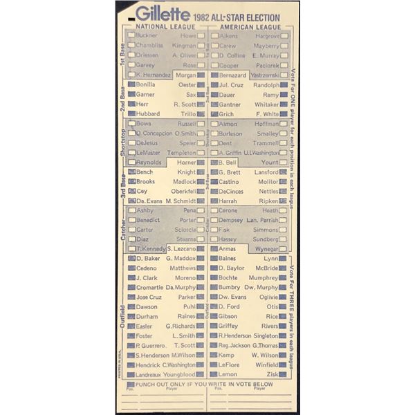 1982 MLB ALL STAR GAME BALLOT