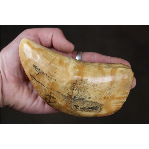 Antique "1864" Scrimshawed SPERM WHALE Tooth signed by artist "L.J.B."