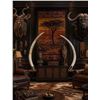 Image 1 : *TEXAS RESIDENTS ONLY* Big Set of ELEPHANT IVORY TUSKS Mounted on Wood Bases with Zebra Hide Accents