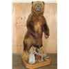 Image 1 : XXL Life-sized Standing BROWN BEAR on a Decorative Wood Base with Wheels