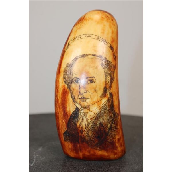 Antique 1840's Era "Martin Van Buren" Scrimshawed WHALE TOOTH
