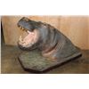 Image 1 : Massive *Real Skin* HIPPOPATOMUS with Reproduction Teeth on a Wood Base with Wheels