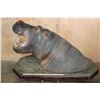 Image 2 : Massive *Real Skin* HIPPOPATOMUS with Reproduction Teeth on a Wood Base with Wheels