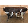 Image 4 : Rustic Tri-color COWHIDE Table or Ottoman with Polished Cow Horn Legs