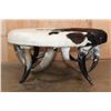 Image 5 : Rustic Tri-color COWHIDE Table or Ottoman with Polished Cow Horn Legs