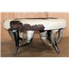 Image 6 : Rustic Tri-color COWHIDE Table or Ottoman with Polished Cow Horn Legs