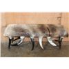 Image 1 : Rustic Upholstered  COWHIDE Bench Seat with Polished Cow Horn Legs