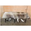 Image 2 : Rustic Upholstered  COWHIDE Bench Seat with Polished Cow Horn Legs